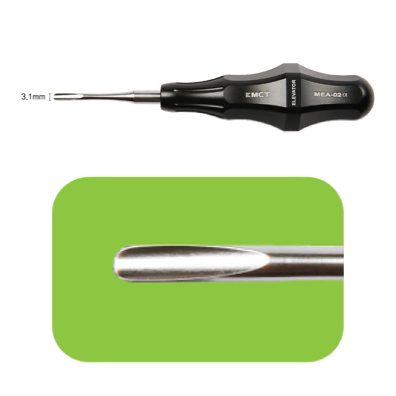 MEA-02 Стоматологический Корневой элеватор Power Grip A02 Bein, прямой, для глубоких корней зубов, ширина 3,1 мм, Mr.Curette Tech, Южная Корея