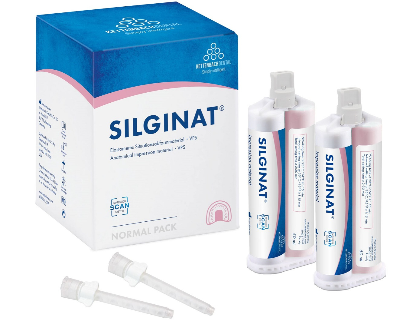 13846 Silginat Normal pack (6 x 50 ml, 6 mixing tips): Стоматологический А-силикон среднетекучий.