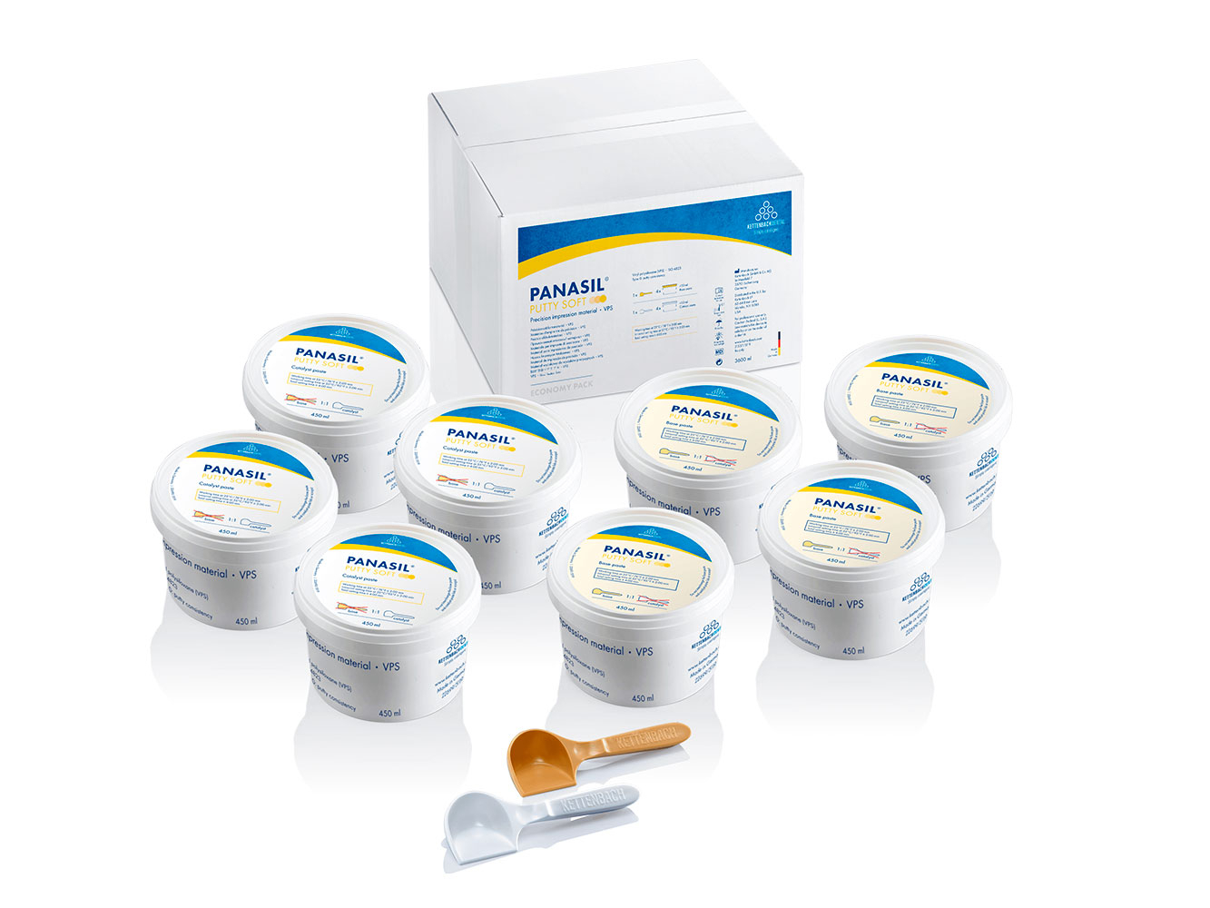 Panasil Putty Soft Economy pack - стоматологический оттискный (слепочный) материал в экономичной упаковке 8 х 450 мл = 3600 мл