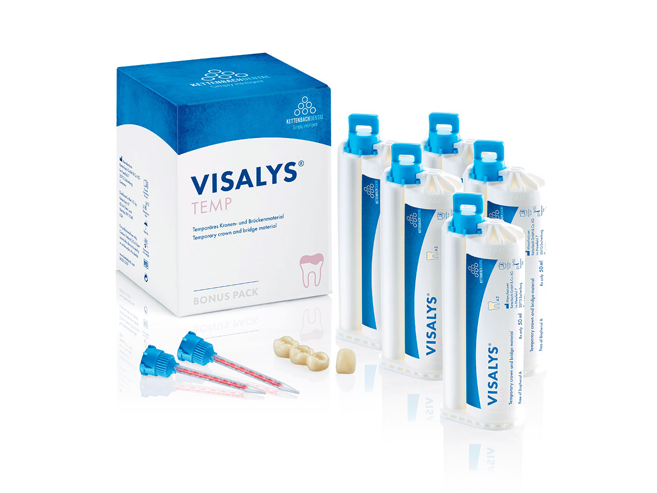Visalys Temp А2 Bonus pack стоматологический материал для временных коронок и мостов, Kettenbach (Германия) 13794 (5х50 мл)
