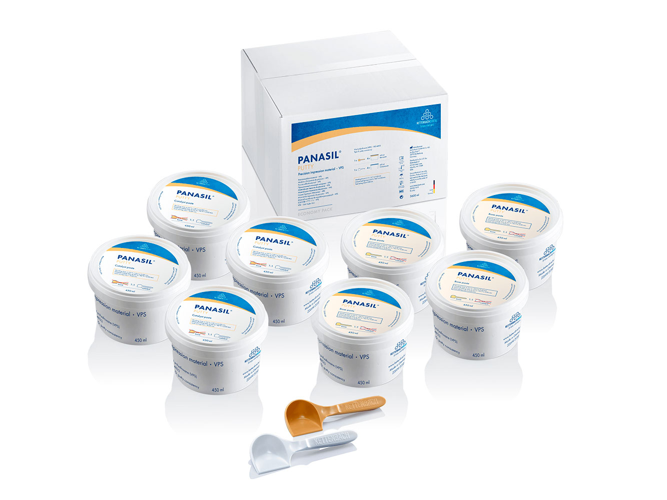 Panasil Putty Economy pack - стоматологический оттискный (слепочный) материал в экономичной упаковке 8 х 450 мл = 3600 мл