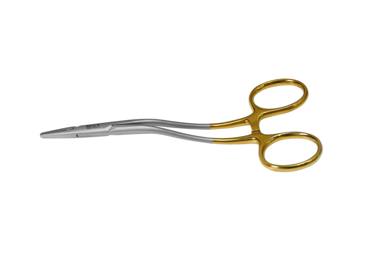 DNH-TC14 Стоматологический иглодержатель изогнутый, ТВС 14 см, Mr.Curette Tech, Южная Корея