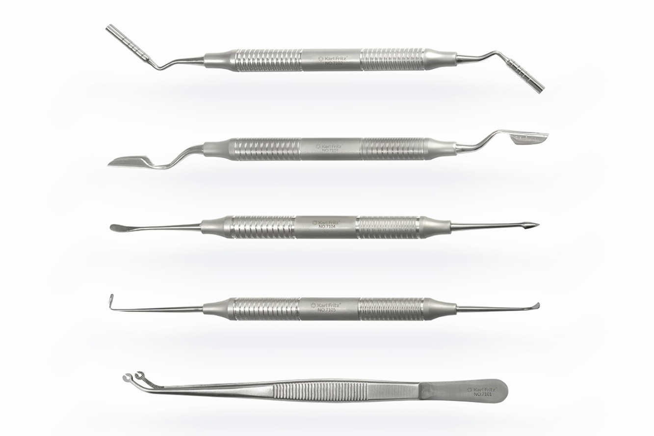 Набор инструментов для туннельной техники (пинцет, плаггер, распаторы).